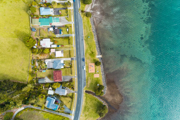 istock Top looking down at houses along the beach. 1139666022
