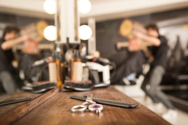 istock Professional barbers equipment in salon 1139668279