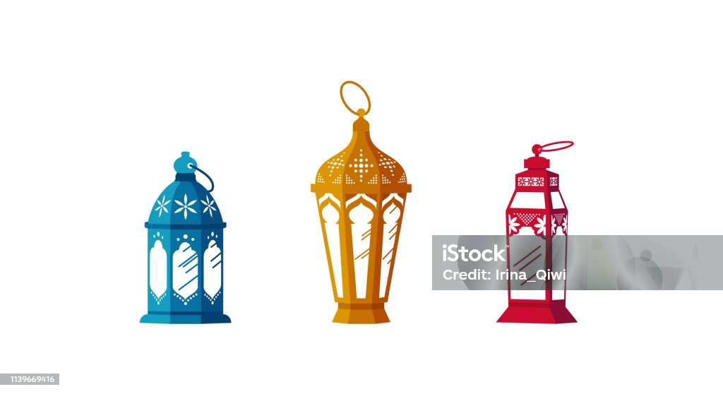 Set of colorful lanterns on white background. Set of colorful lanterns on white background. Vector illustration Fanous stock vector