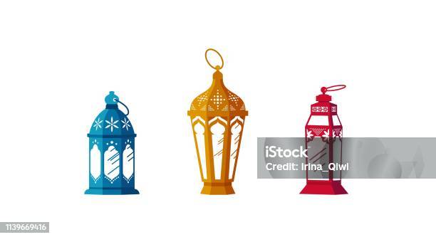 Set Of Colorful Lanterns On White Background Stock Illustration - Download Image Now - Fanous, Ramadan, Cartoon