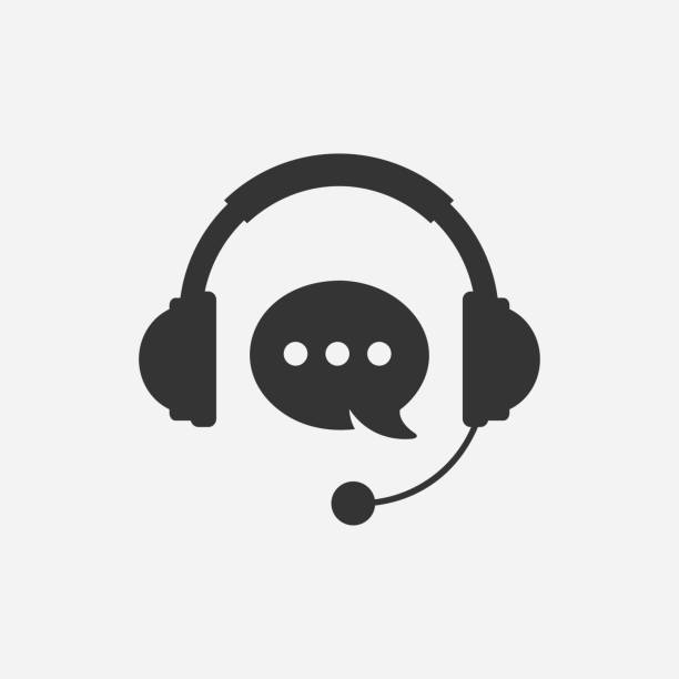 Chat bubble in headphone icon. Customer helpline support icon concept vector illustration. Technical support icon concept. Online chat icon concept. Online chat icon concept. Customer helpline support icon concept vector illustration. Technical support icon concept. Speech bubble in headphone. 999 call center stock illustrations