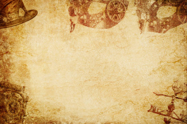 istock steampunk mask n hat paper background 1139678600