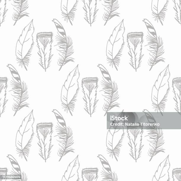 Mockingjay Feather Seamless Pattern Hand Drawn Sketch Stock Illustration - Download Image Now
