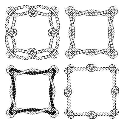 Black Rope Frame Set Of Black And White Rope Vector Square Frames Stock Illustration ...