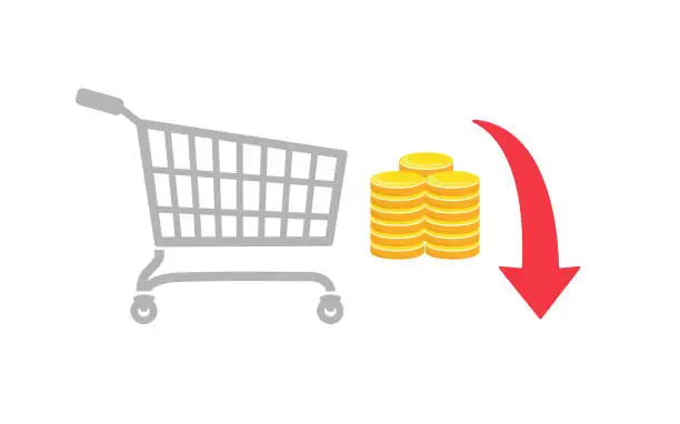 Vector illustration of Decreasing or fall in consumer spending or retail prices