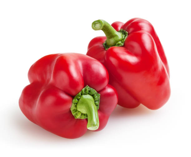 istock Fresh red bell peppers isolated on white background 1139686730