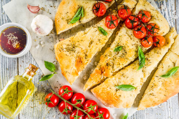 istock Focaccia with tomatoes and basil 1139687026
