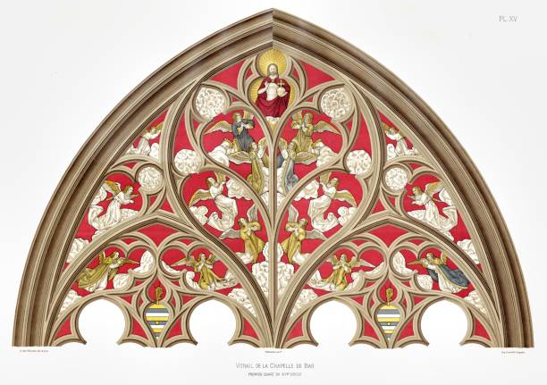 vitrail в часовне де бар. из буржеского собора витражи 1891 - cher stock illustrations
