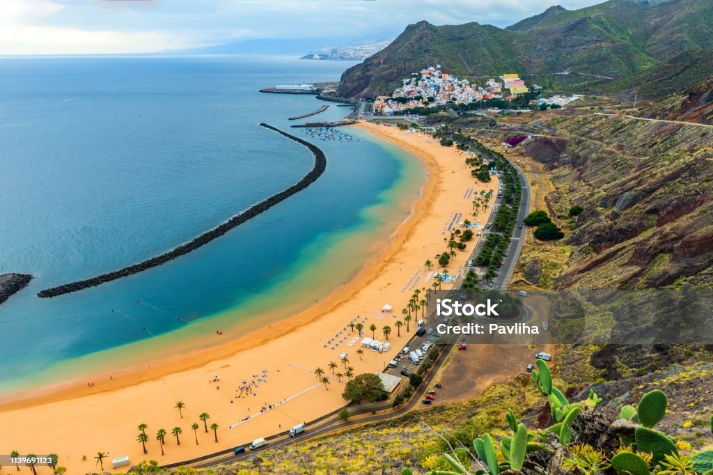 View of a beautiful Beach in Canary Island, Las Teresitas,Tenerife,Spain View of a beautiful Beach in Canary Island, Las Teresitas,Tenerife,Spain,Nikon D850 Tenerife Stock Photo