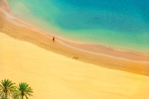 美しいビーチの空撮ビュー、テネリフェ島、スペイン - pleasant bay ストックフォトと画像