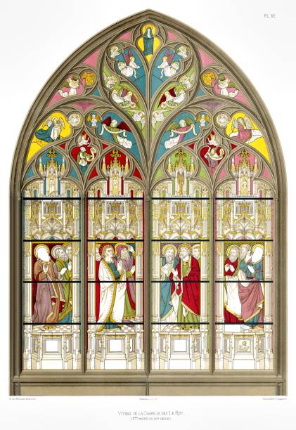 chapel des le roy vitral. bourges katedrali 'nden vitray 1891 - cher stock illustrations