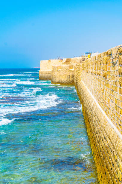 Medieval wall protecting Acre/Akko from the mediterranean sea in Israel