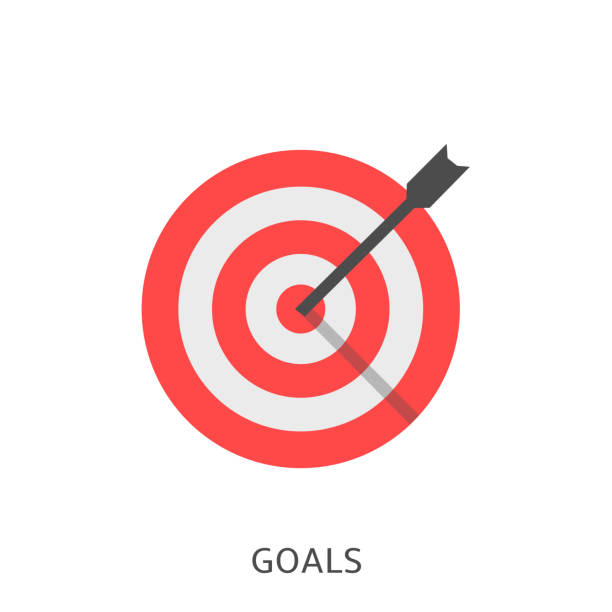 Goals icon Vector Goals. Red target with arrow, achievement concept Vector illustration pointing illustrations stock illustrations