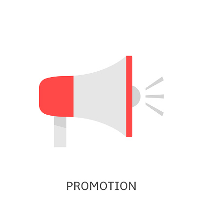 Promotion. Red speaker isolated, marketing concept Vector illustration