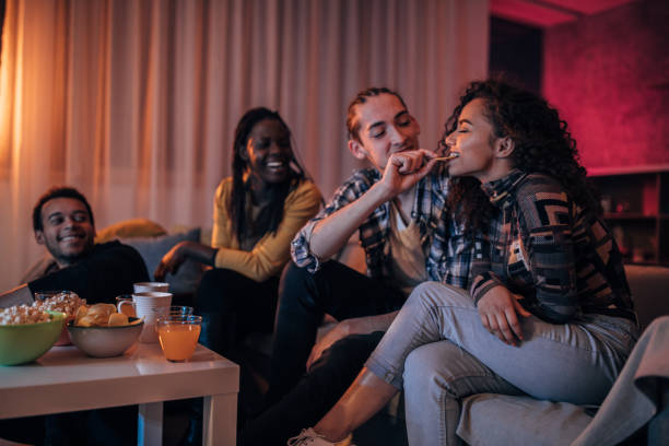istock Group of friends at home 1139693231