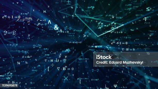 Futureistic Math Digital Futuristic Illustration With Math Physics Formulas In Mesh ...