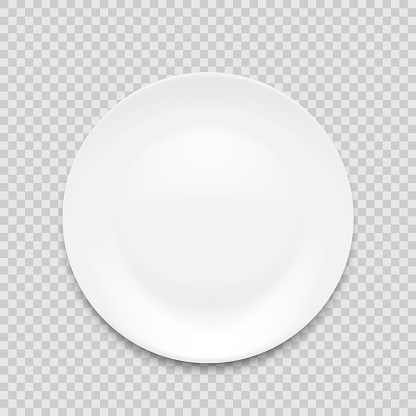 empty white plate isolated on white background. Vector illustration. Eps 10.