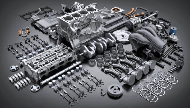 Car engine disassembled. many parts. Car engine disassembled. Many motor parts. 3d illustration disassembling stock pictures, royalty-free photos & images