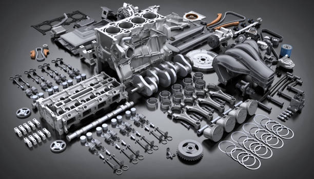 car engine disassembled. many parts. - machine part imagens e fotografias de stock