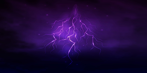 element lightning storm in the night sky. element concept on the theme of nature (cataclysm, hurricane, storm, Typhoon ). an isolated element of lightning on a purple background. vector graphics