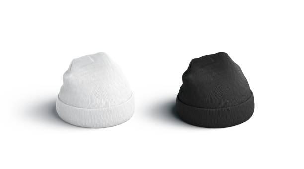 istock Blank blank and white beanie mockup set, isolated, side view 1139698880