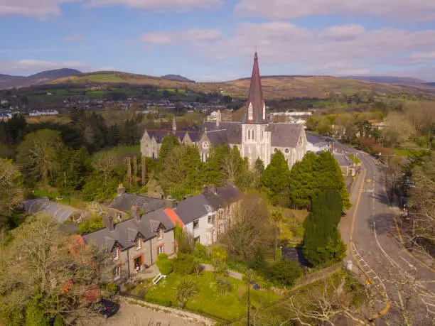 Aerial view of the Cathedral in Kenmare, County Kerry, Ireland.