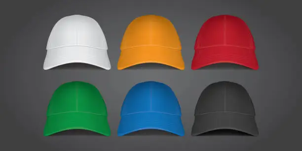 Vector illustration of caps from different sides on a black background Vector