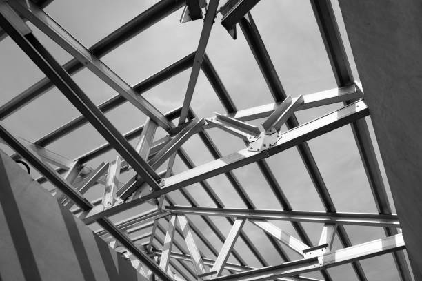 istock Structure of steel roof frame for building construction. 1139701464