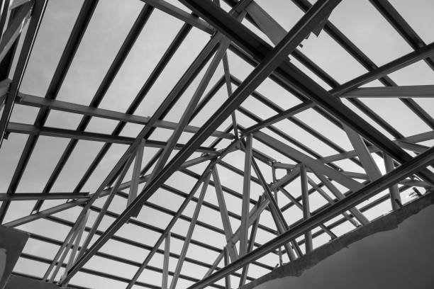 istock Structure of steel roof frame for building construction. 1139701467