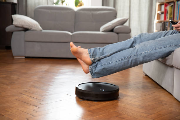 istock Cleaning concept - automatic robotic hoover clean the room 1139701686