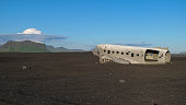 Wreckage of crashed airplane in 1973 Douglas R4D Dakota DC-3 C 117 of the US Navy in Iceland at Solheimasandur beach.