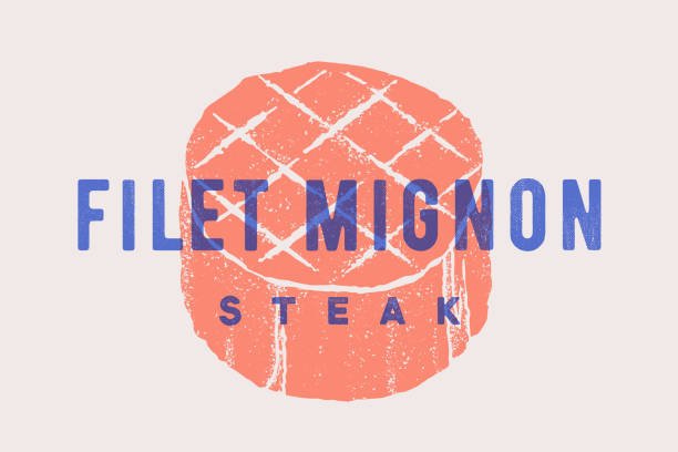 stek, filet mignon. plakat z sylwetką stek - strip steak steak barbecue grill cooked stock illustrations