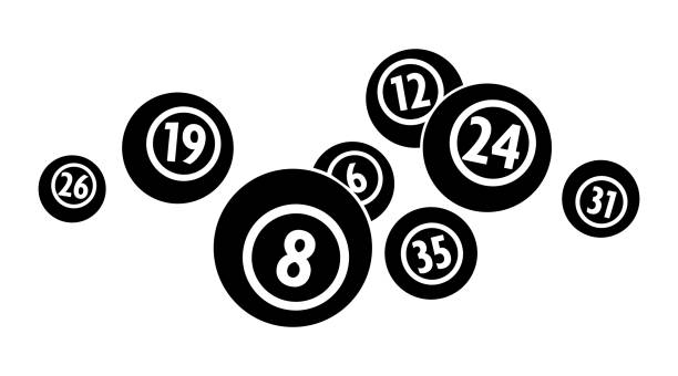 ilustrações de stock, clip art, desenhos animados e ícones de vector black flat bingo lottery number balls - snooker