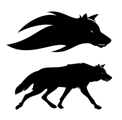 Running Wolf Vector Silhouette Portrait Stock Illustration - Download ...
