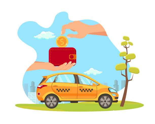 택시, 서비스, 지불, 평면 벡터 일러스트 - car vector incentive customer stock illustrations