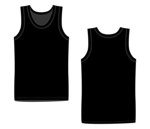 istock Men black vest underwear. White tank top in front and back views. 1139715111