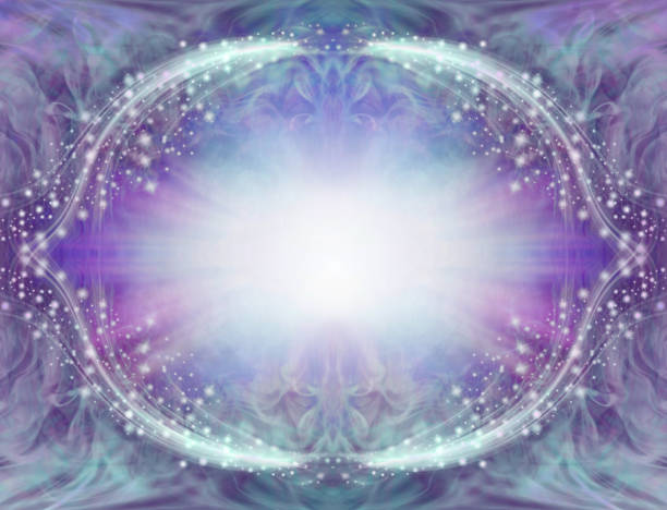 Blue Purple Sparkling Angelic Border Frame central light burst surrounded by symmetrical oval sparkling white border with pink purple edging ether stock pictures, royalty-free photos & images