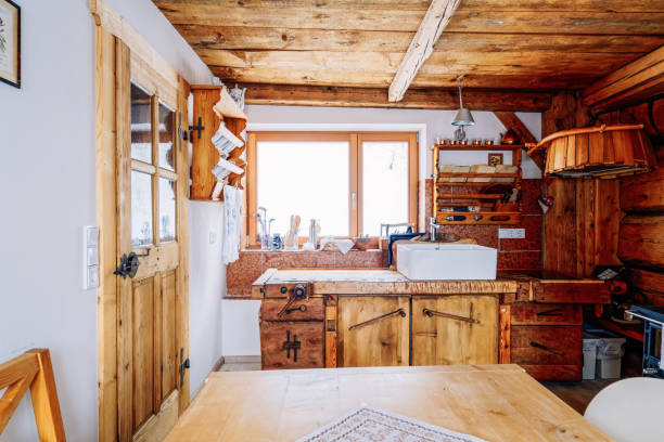 istock Modern design of Home wooden Kitchen Interior table and sink 1139715239