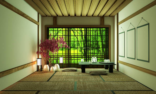 chambre design style japonais. rendu 3d - the splits photos et images de collection