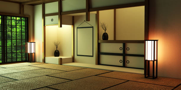 chambre design style japonais. rendu 3d - the splits photos et images de collection