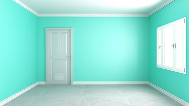 istock Modern empty living room interior, mint wall mockup background. 3D rendering 1139715392
