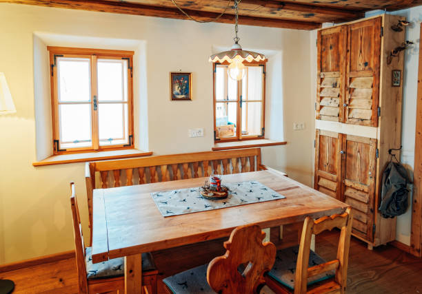 istock Modern design of Home wooden Kitchen Interior table with chairs 1139715421