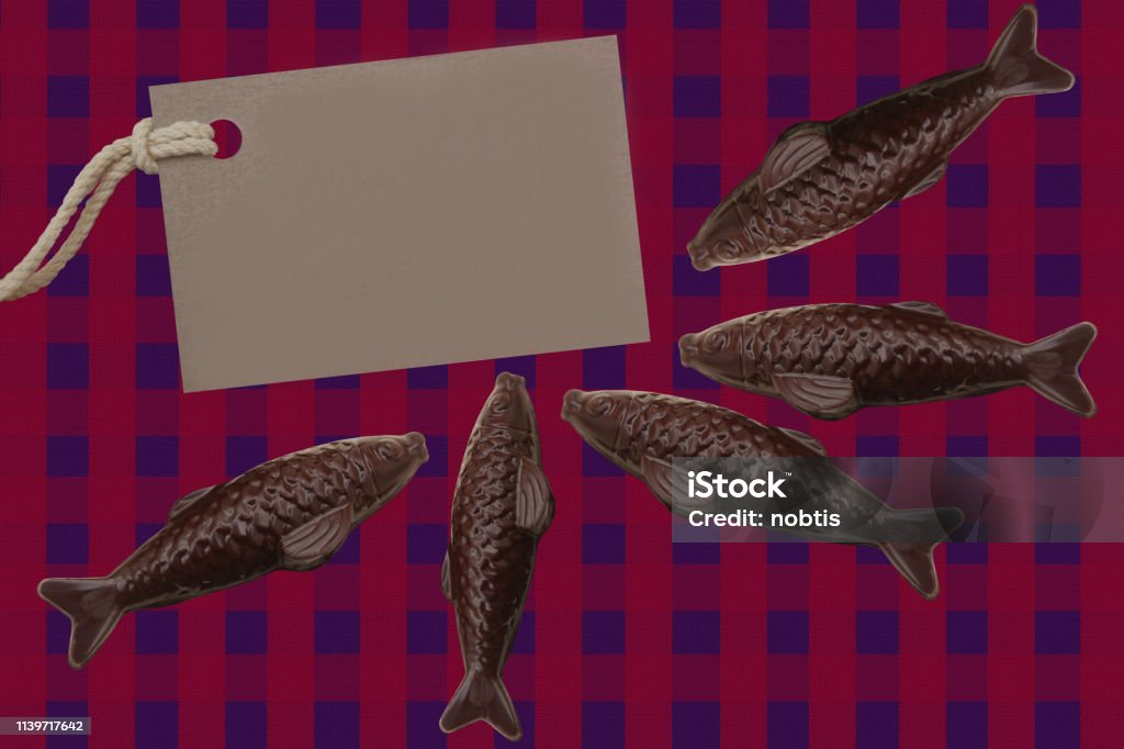 Happy easter  Chocolate fish  Easter party  French Culture Happy easter  Chocolate fish  Easter party  French Culture First of April April Fools Day Stock Photo