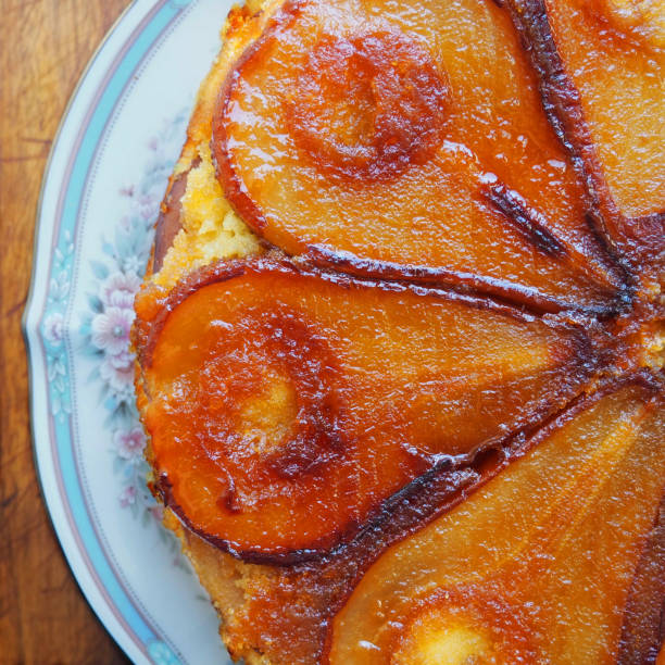 Delicious Pear Upside Down Cake on Pretty Plate