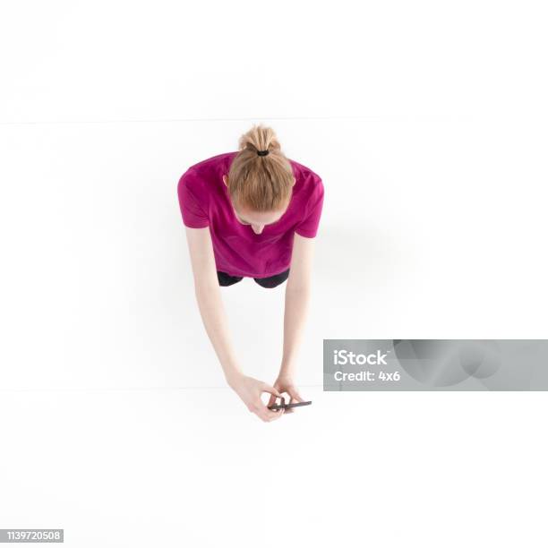Directly Above View Of Female Athlete Stock Photo - Download Image Now - 20-24 Years, 20-29 Years, Above