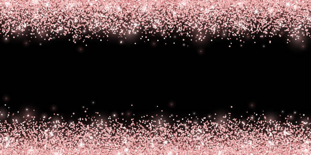 rosengold glitzert auf schwarzem hintergrund, horizontal breiter rand. vektor - peach dark peaches backgrounds stock-grafiken, -clipart, -cartoons und -symbole