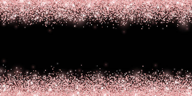 ilustraciones, imágenes clip art, dibujos animados e iconos de stock de brillo de oro rosa sobre fondo negro, borde ancho horizontal. vector - peach dark peaches backgrounds