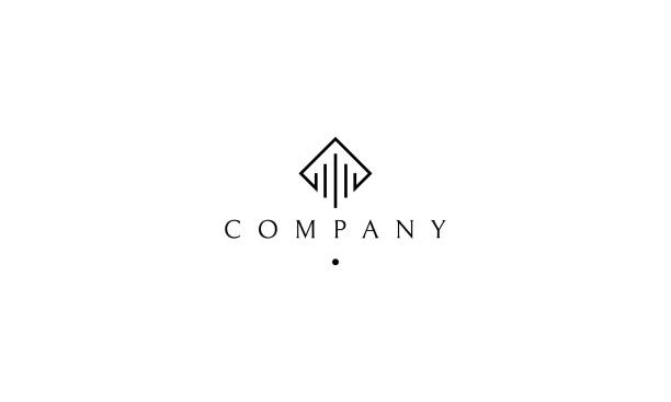 Black column logo On the logo of an abstract image of the columns in the form of a building enclosed in a diamond. company logos stock illustrations