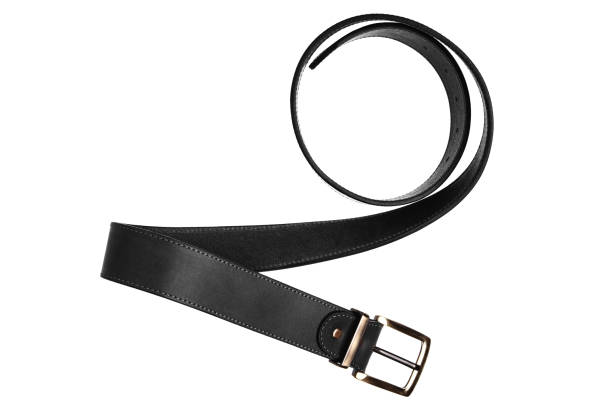 istock Black leather belt isolated on white background 1139725612