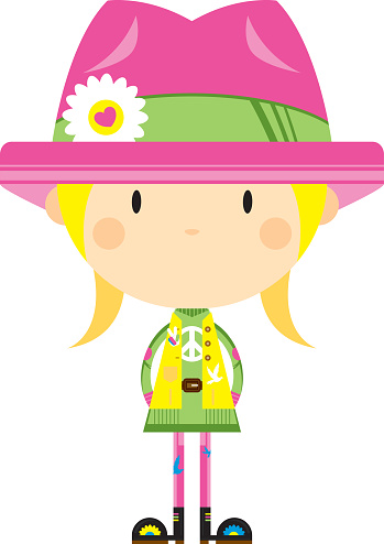 Cute Cartoon Sixties Flower Power Hippie Girl in Pink Flower Hat - by Mark Murphy Creative